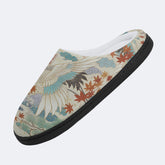 Evergreen Crane Print Fleece-Lined Slippers