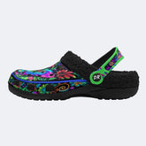 Hyper-Fluorescent psychedelic Butterfly Wreath Print Fleece-Lined Clogs