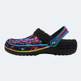 Hyper-Fluorescent psychedelic Butterfly Wreath Print Fleece-Lined Clogs