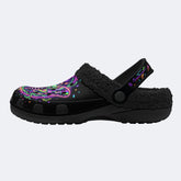 Neon Psychedelic Death Moth Print Fleece-Lined Clogs
