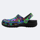 Hyper-Fluorescent psychedelic Butterfly Wreath Print Clogs