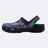 Dark Night Iridescent Moth Flowers Print Clogs