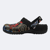 Irezumi Wave & Koi & Demon Face Print Fleece-Lined Clogs