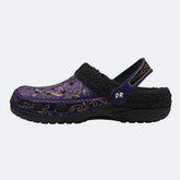 Cosmic Psychedelic Jewel Moth Print Fleece-Lined Clogs