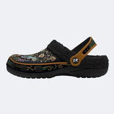 Iridescent Moth Mushroom Wreath Print Fleece-Lined Clogs