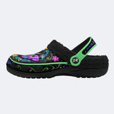 Fluorescent Moth Wreath Print Fleece-Lined Clogs