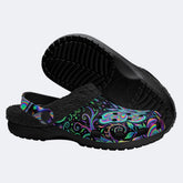 Neon Blue Green Psychedelic Moth Fleece-Lined Clogs