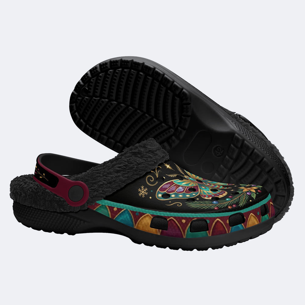 Jewel Moth Vintage Floral Wreath Print Fleece-Lined Clogs