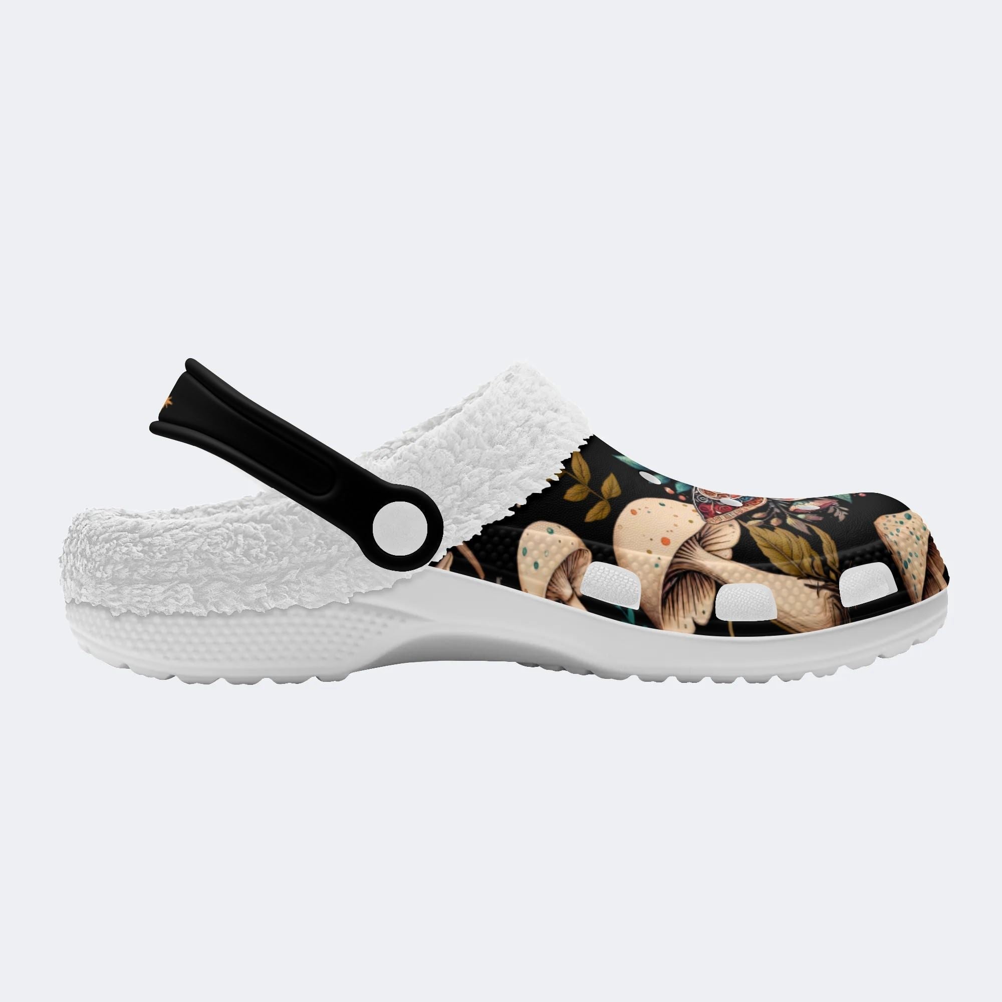 Moth Floral Mushroom Print - Fur Lined Slippers/Sandals