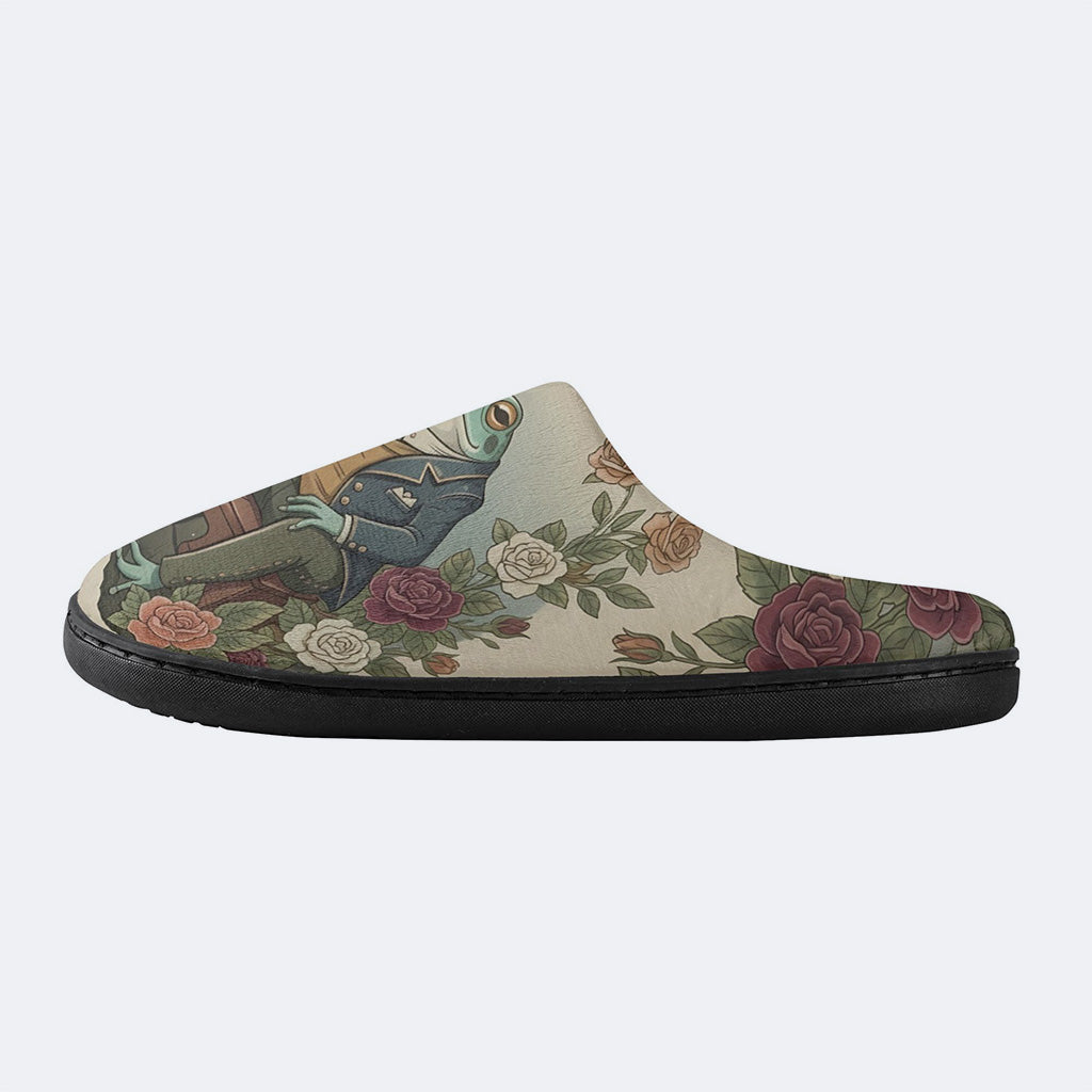 Fate of the Roses Print Fleece-Lined Slippers