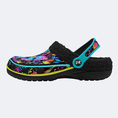 Hyper-Fluorescent psychedelic Butterfly Wreath Print Clogs