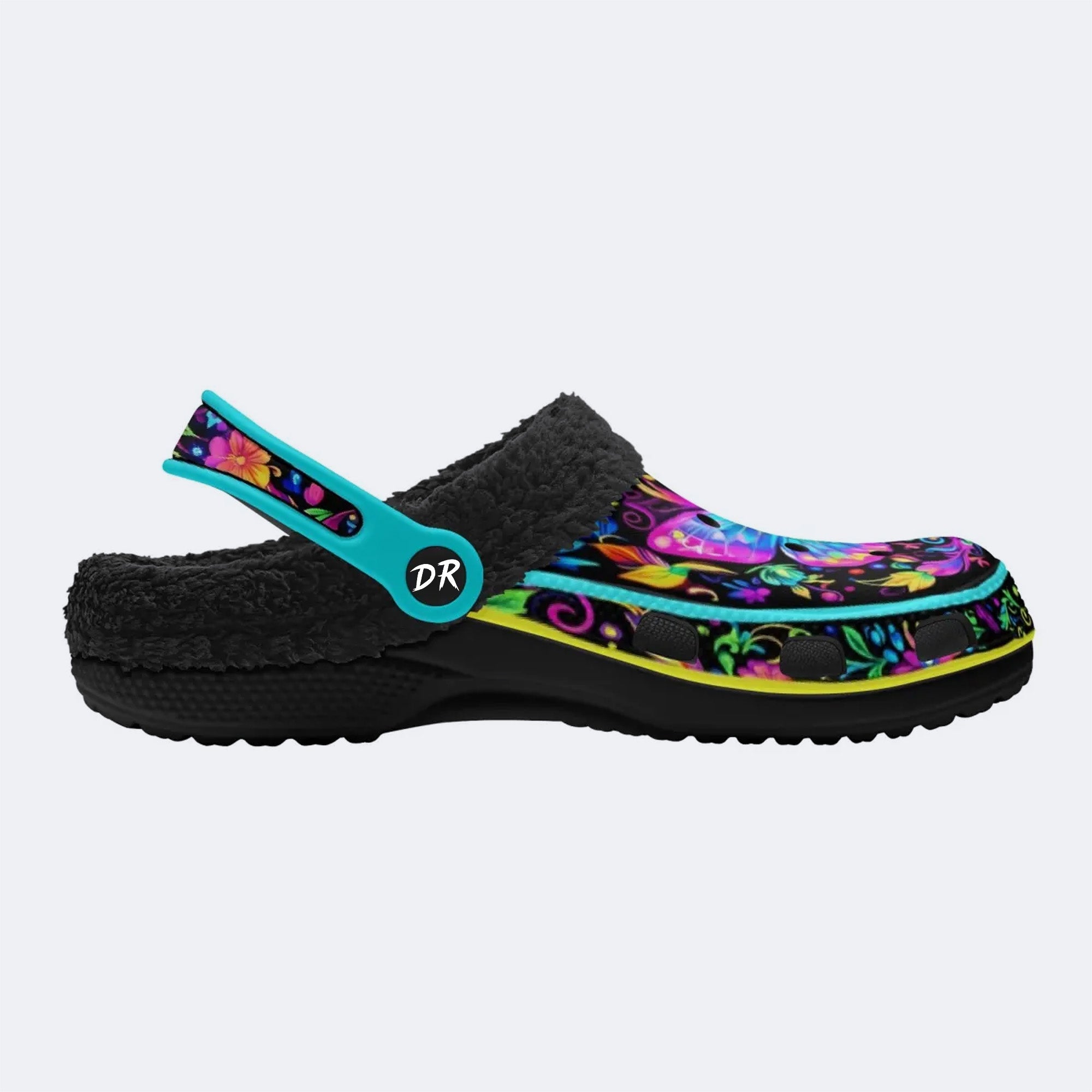Hyper-Fluorescent psychedelic Butterfly Wreath Print Clogs