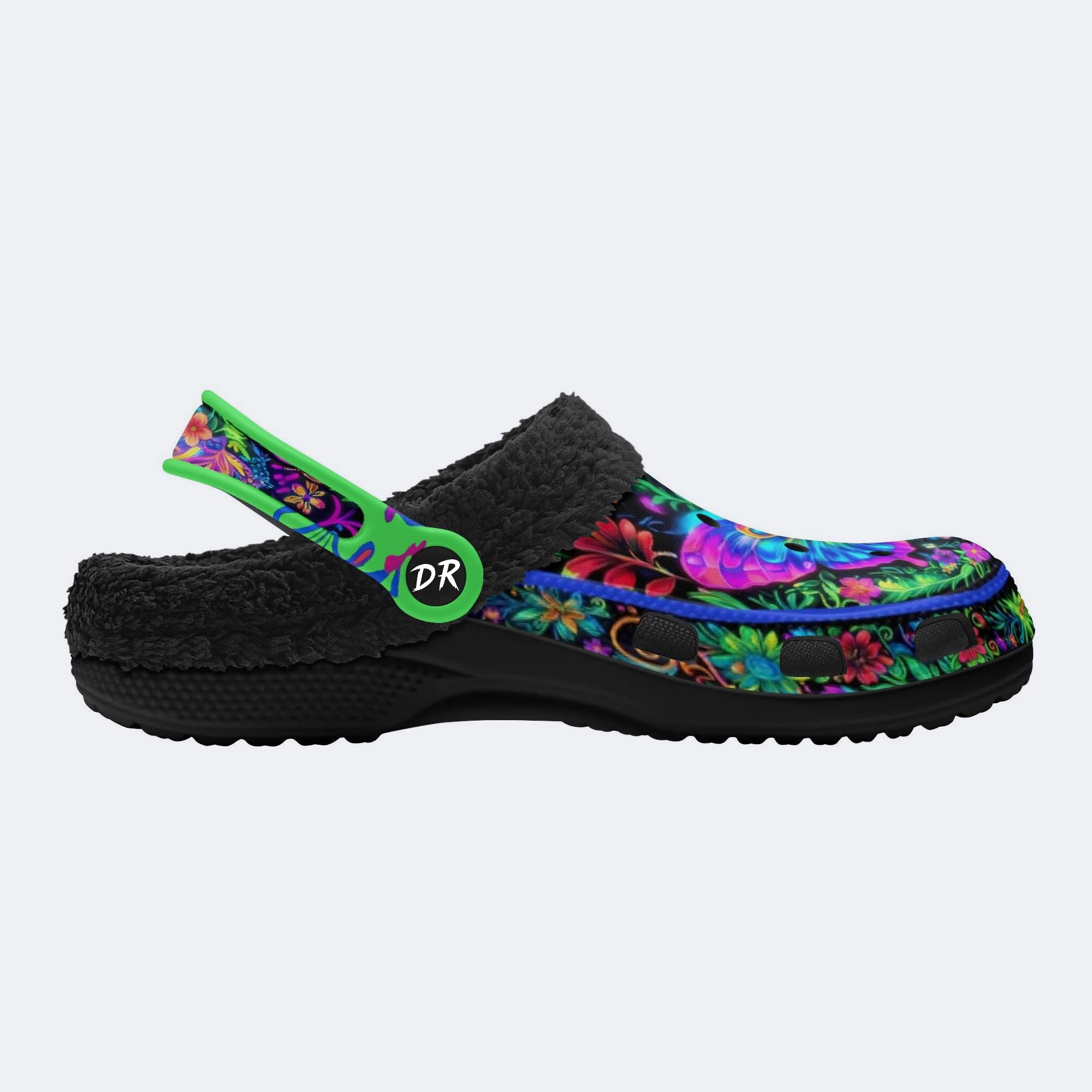 Hyper-Fluorescent psychedelic Butterfly Wreath Print Clogs
