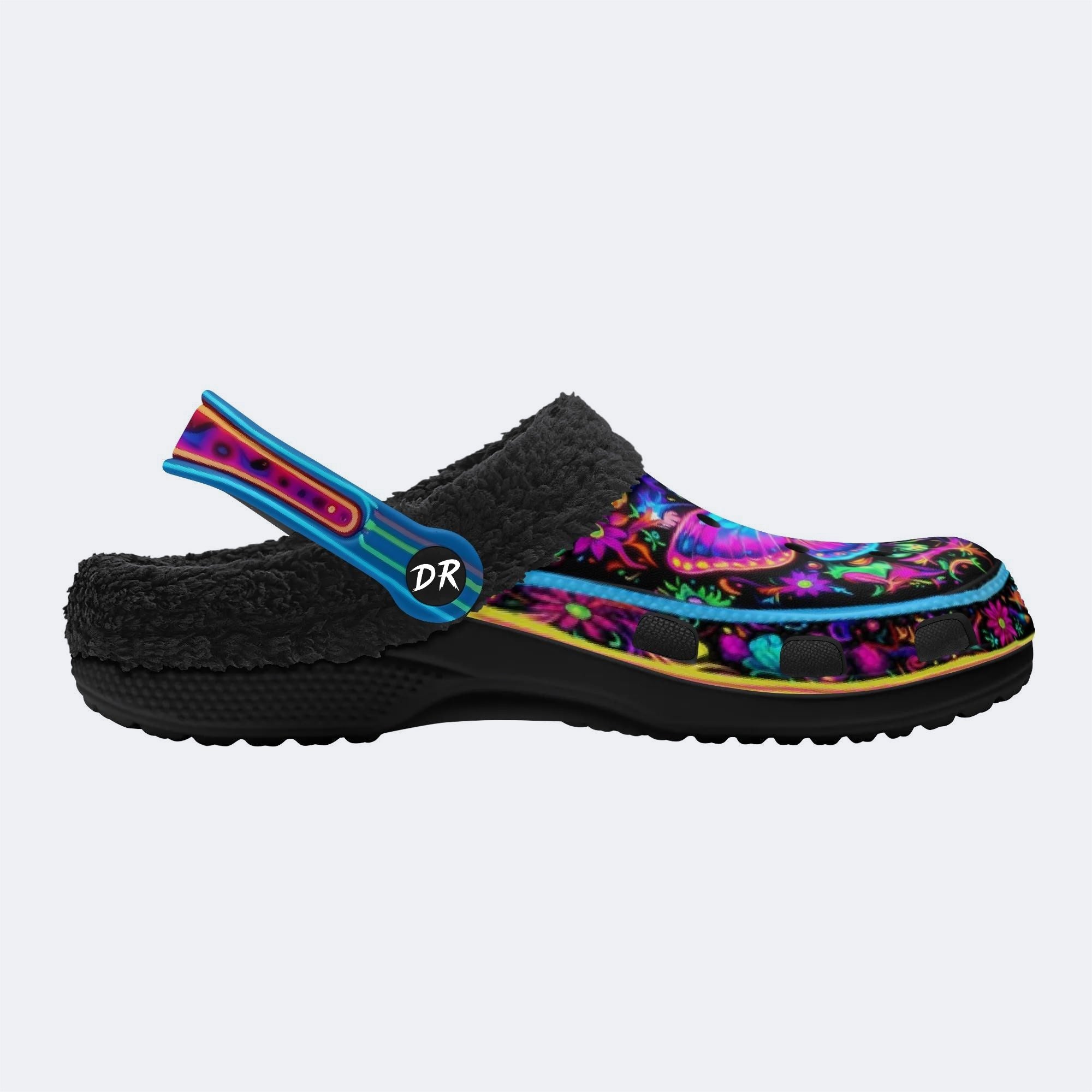 Hyper-Fluorescent psychedelic Butterfly Wreath Print Clogs