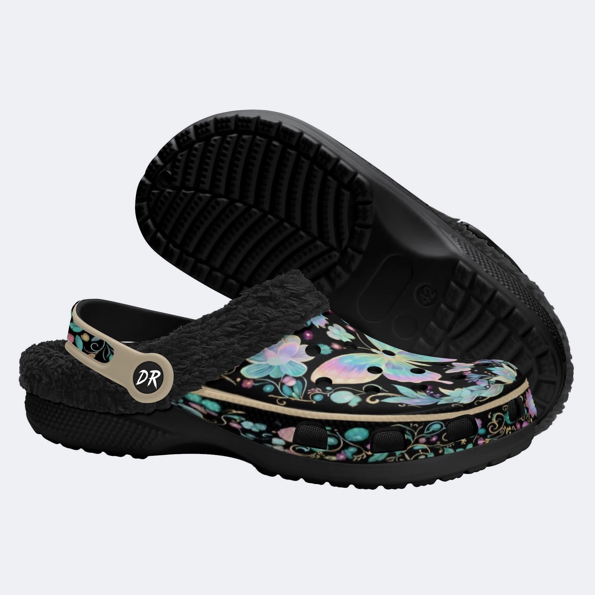 Iridescent Psychedelic Butterfly Wreath Print Clogs