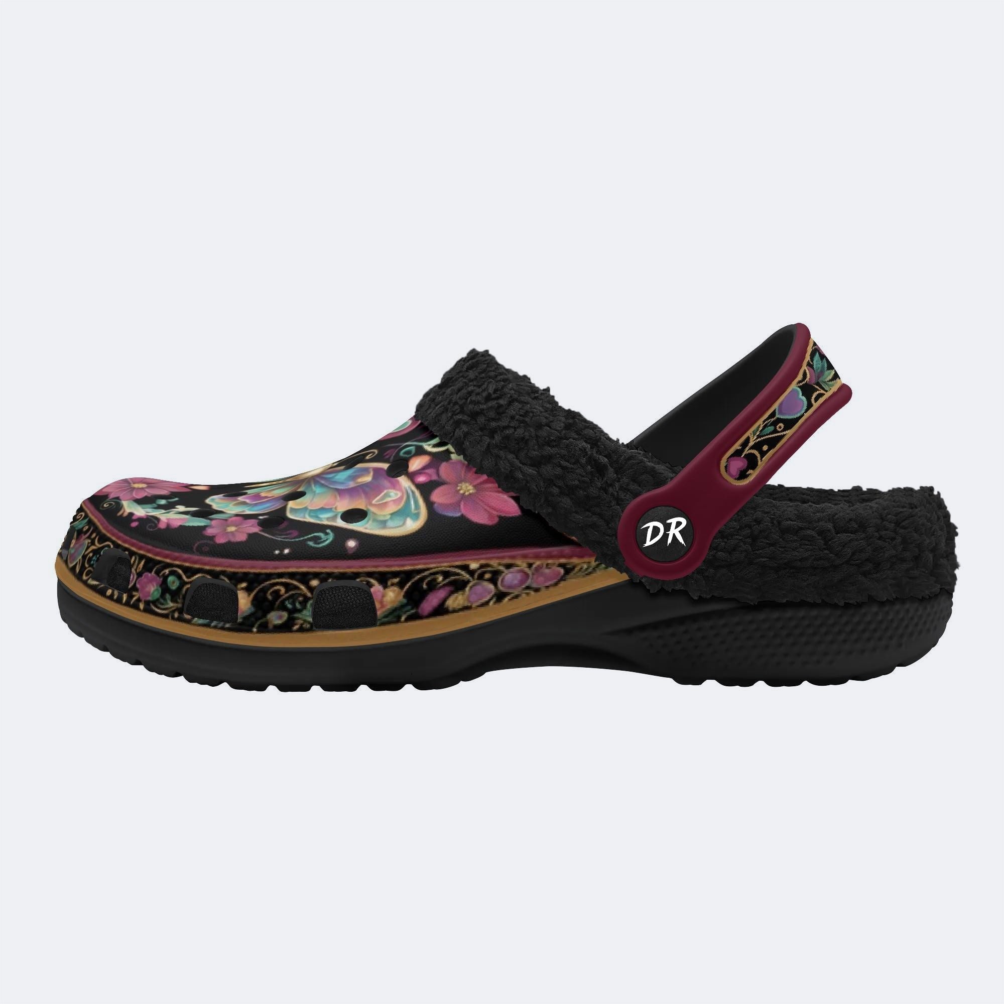 Romantic Psychedelic Butterfly Wreath Print Clogs