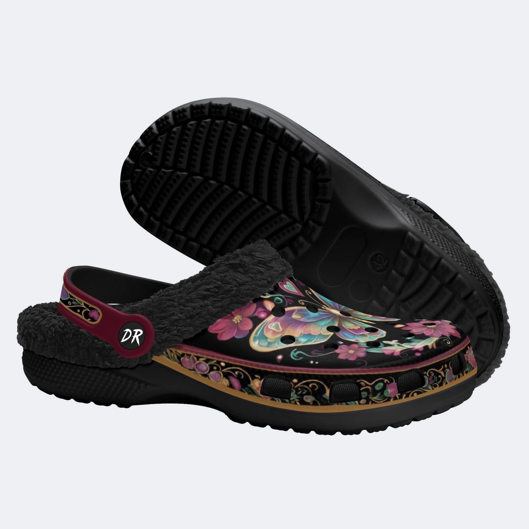 Romantic Psychedelic Butterfly Wreath Print Clogs