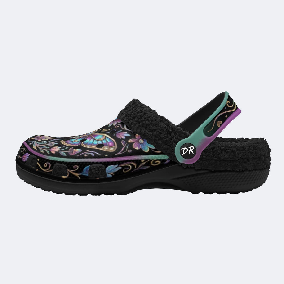 Jewel Moth Mushroom Wreath Print Fleece-Lined Clogs