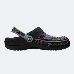 Jewel Moth Mushroom Wreath Print Fleece-Lined Clogs