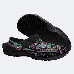 Jewel Moth Mushroom Wreath Print Fleece-Lined Clogs