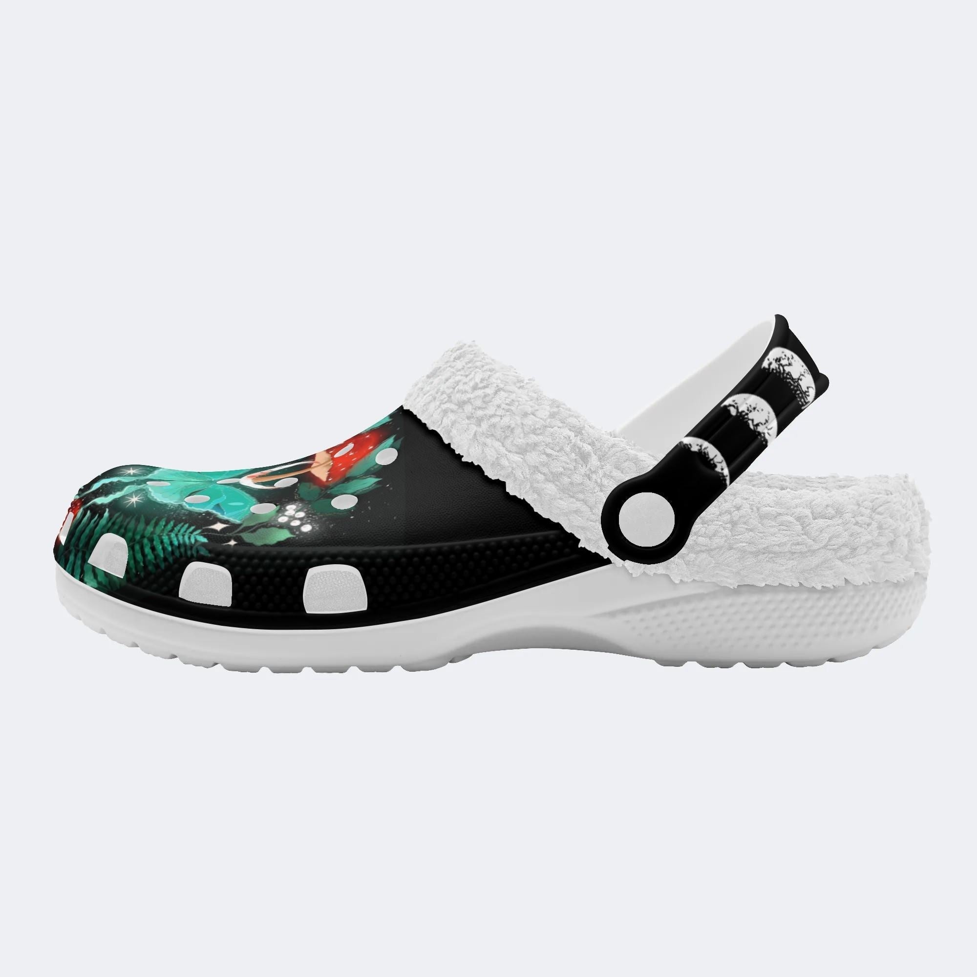 Night Sky Mushroom Butterfly Print - Fur Lined Slippers/Sandals