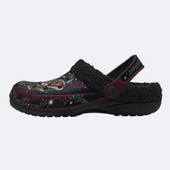 Moth Wreath Print Fleece-Lined Clogs