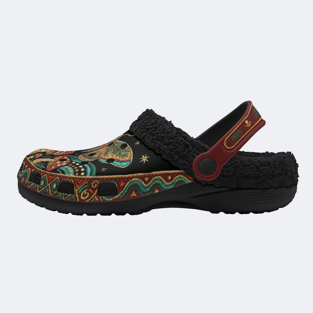 Vintage Mushroom Forest Moth Print Fleece-Lined Clogs