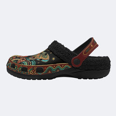 Vintage Mushroom Forest Moth Print Fleece-Lined Clogs
