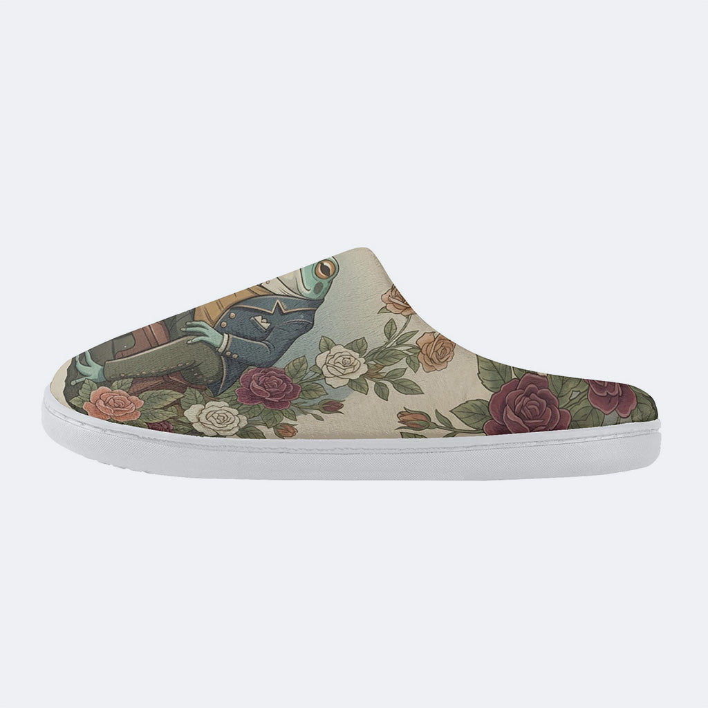 Fate of the Roses Print Fleece-Lined Slippers