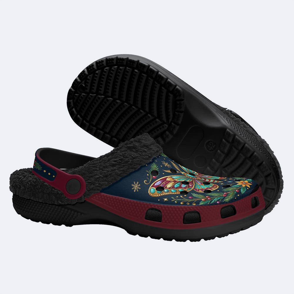 Jewel Moth Vintage Floral Wreath Print Fleece-Lined Clogs
