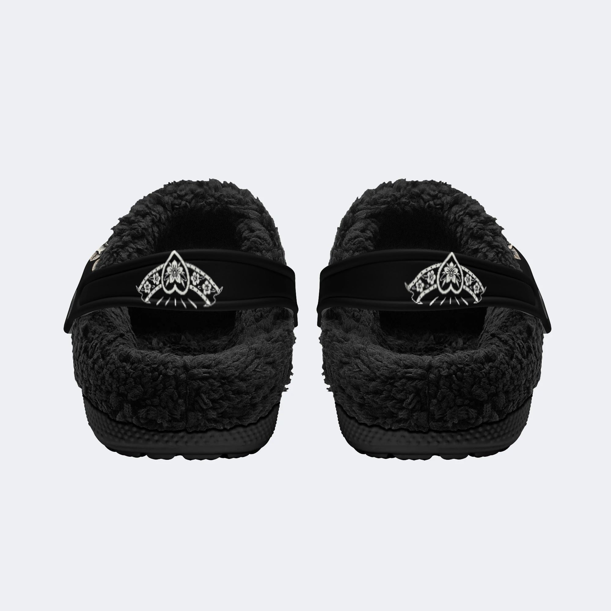 Vintage Heart Death Moth Print - Fur Lined Slippers/Sandals