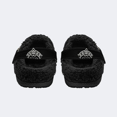 Vintage Heart Death Moth Print - Fur Lined Slippers/Sandals