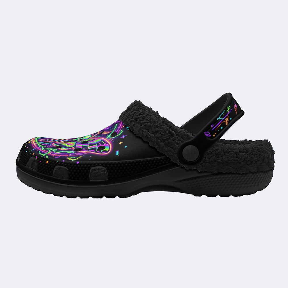 Neon Psychedelic Death Moth Print Clogs