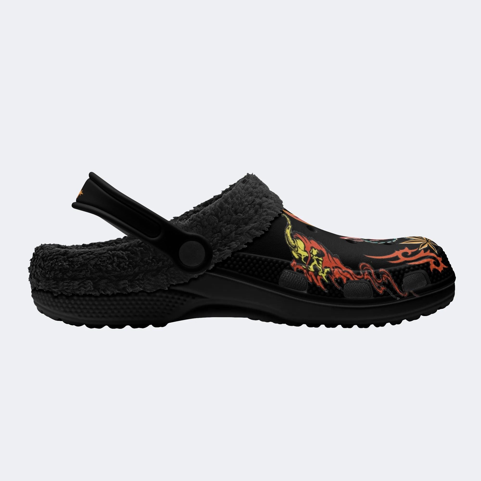 Japanese Traditional Hannya Mask Print - Fur Lined Slippers/Sandals