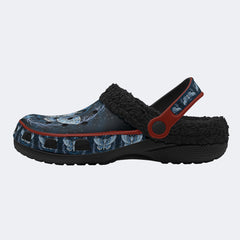Frosty Ice Crystal Forest Moth Print Fleece-Lined Clogs