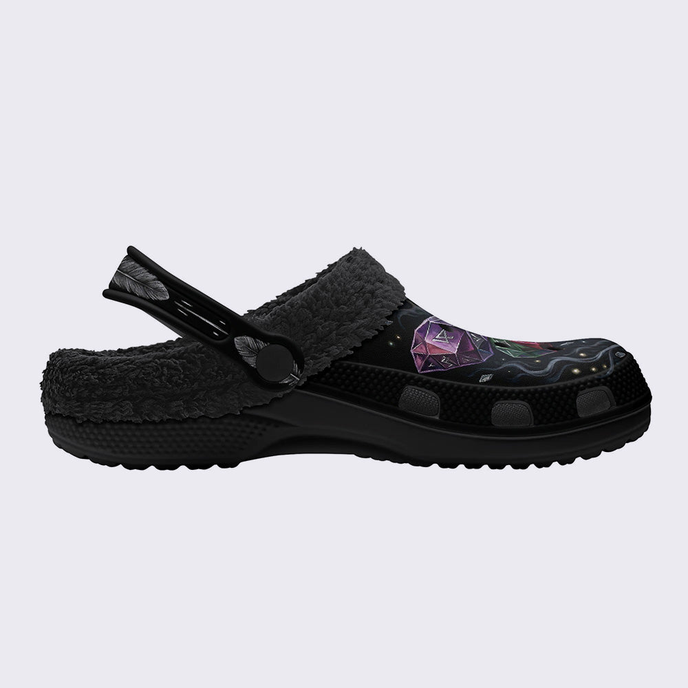 Obsidian Moth Print Fleece-Lined Clogs