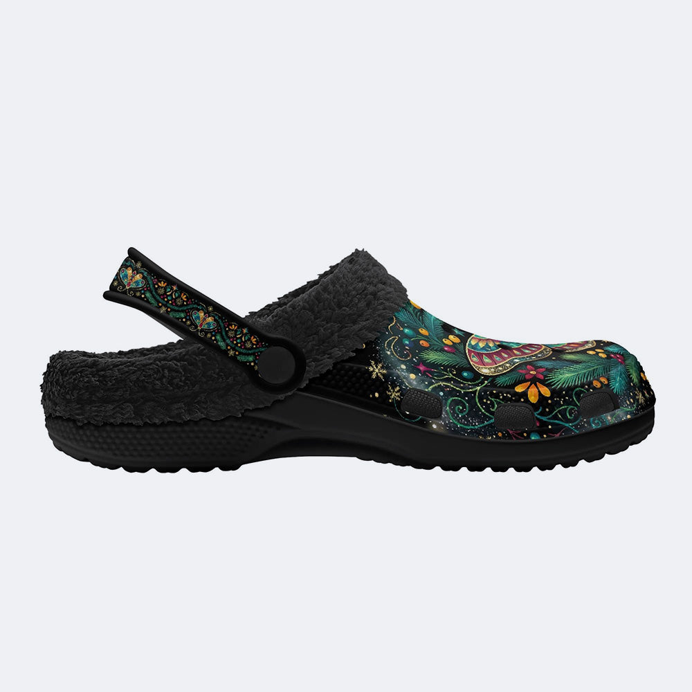 Pine Branch Moth Print Fleece-Lined Clogs