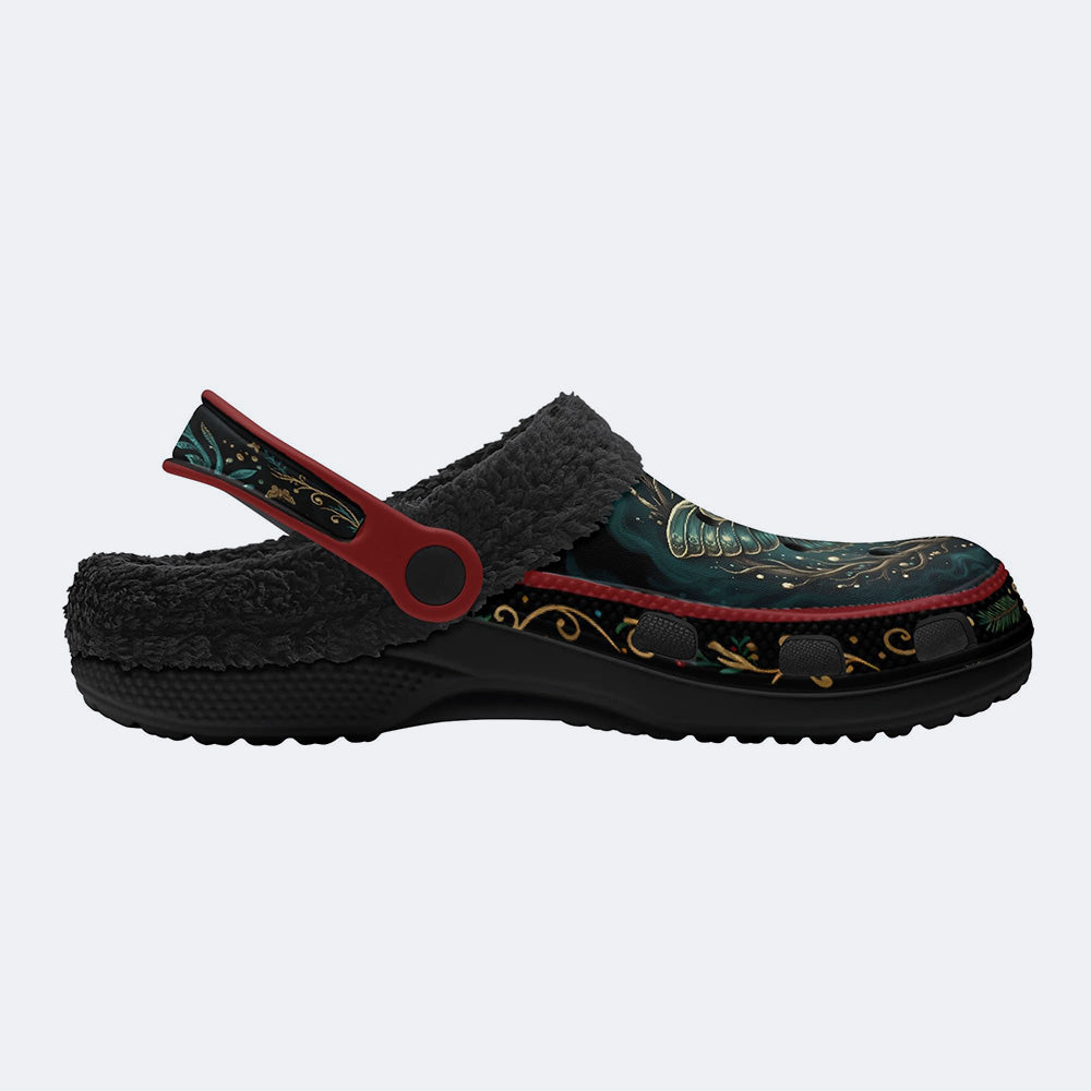 Abyssal Forest Moth Print Fleece-Lined Clogs