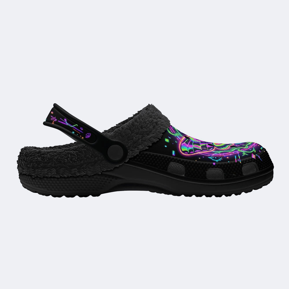 Neon Psychedelic Death Moth Print Clogs
