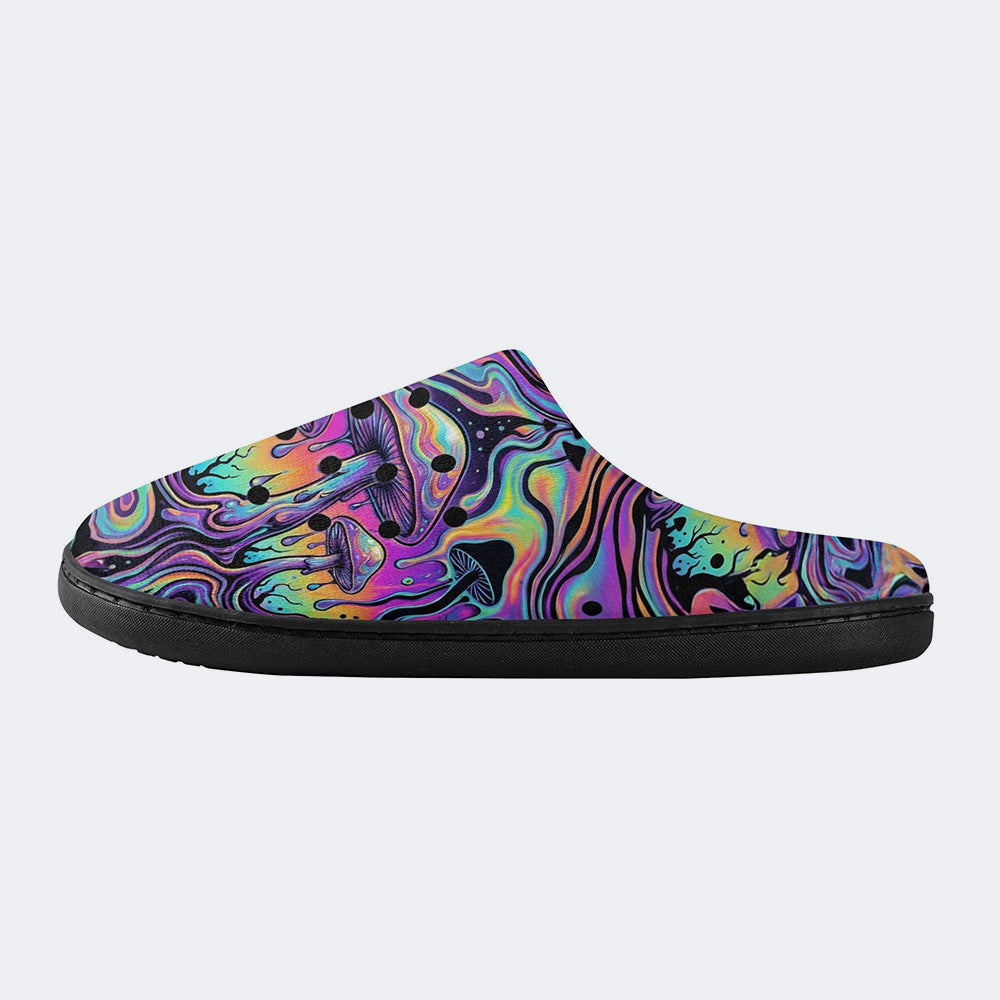Mushroom Ink Forest Print Fleece-Lined Slippers
