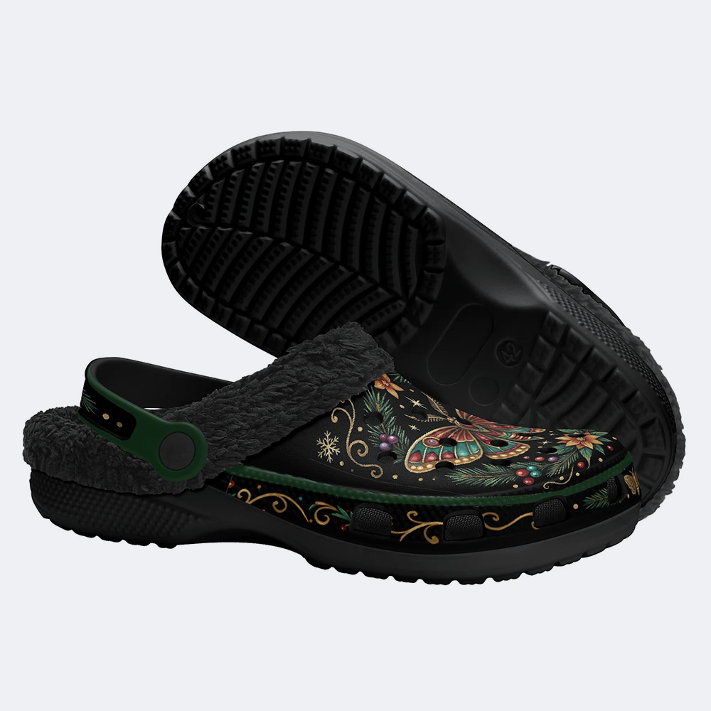 Jewel Moth Vintage Wreath Print Fleece-Lined Clogs