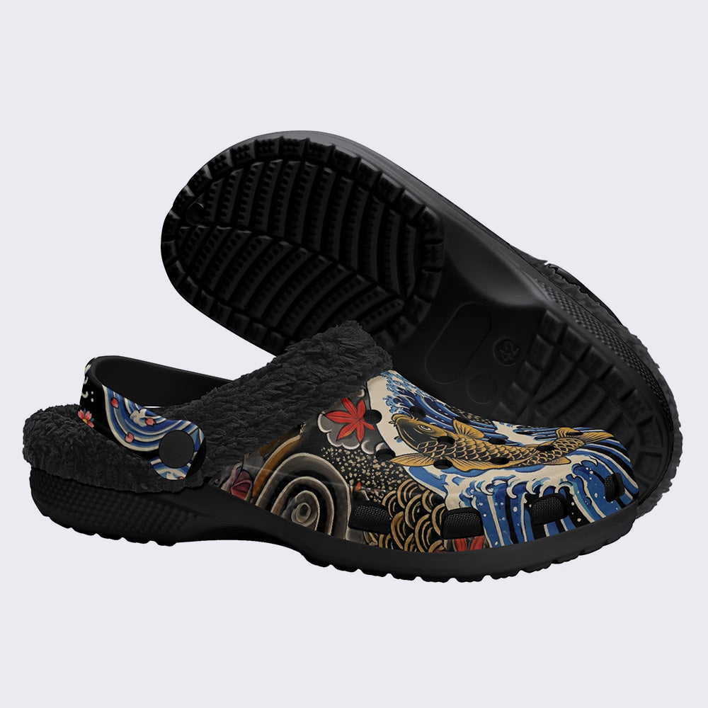 Irezumi Wave & Koi & Demon Face Print Clogs