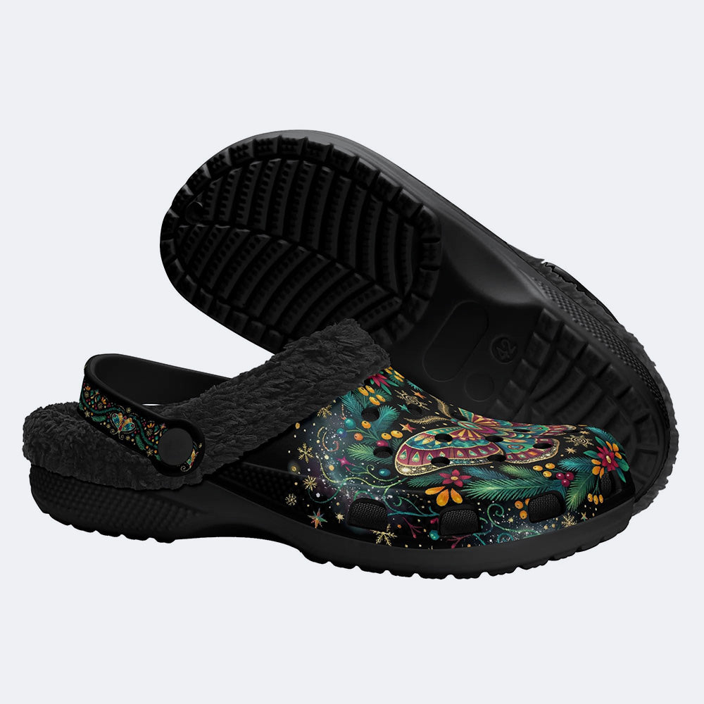 Pine Branch Moth Print Fleece-Lined Clogs