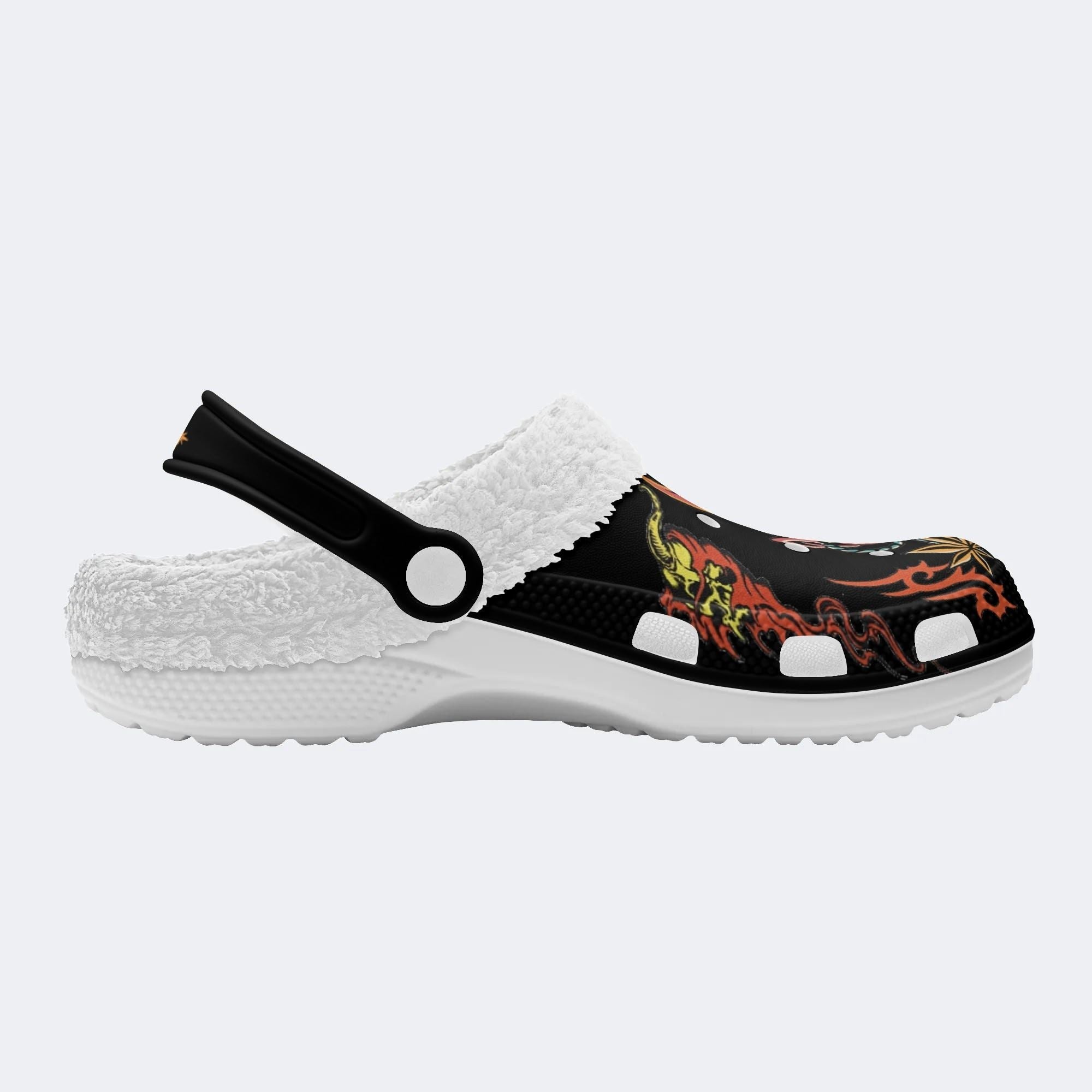 Japanese Traditional Hannya Mask Print - Fur Lined Slippers/Sandals