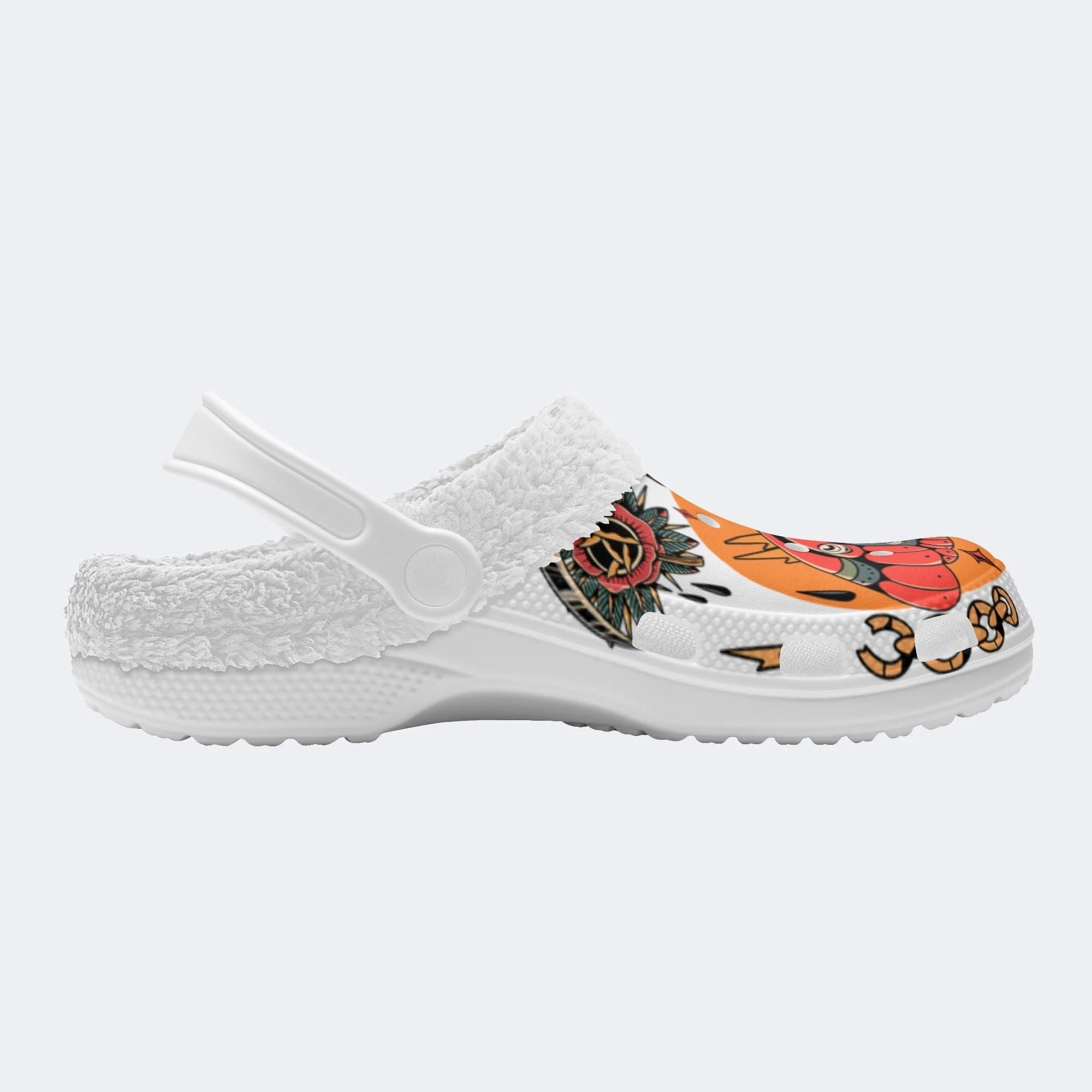 Traditional Death Moth Print - Fur Lined Slippers/Sandals
