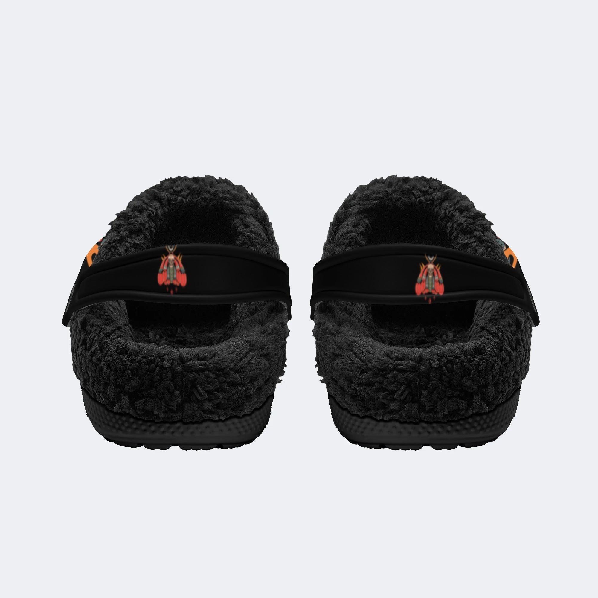Traditional Death Moth Print - Fur Lined Slippers/Sandals