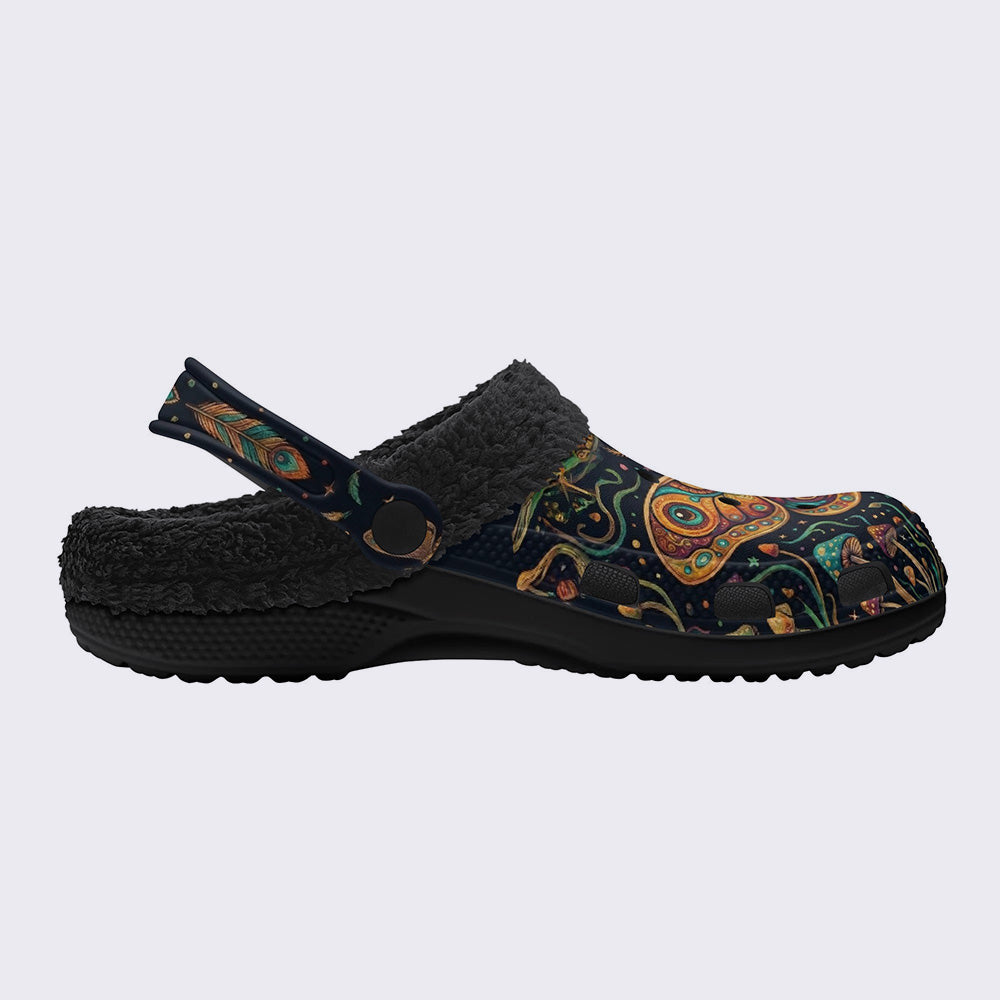 Psychedelic Mushroom Forest Moth Retro Print Clogs