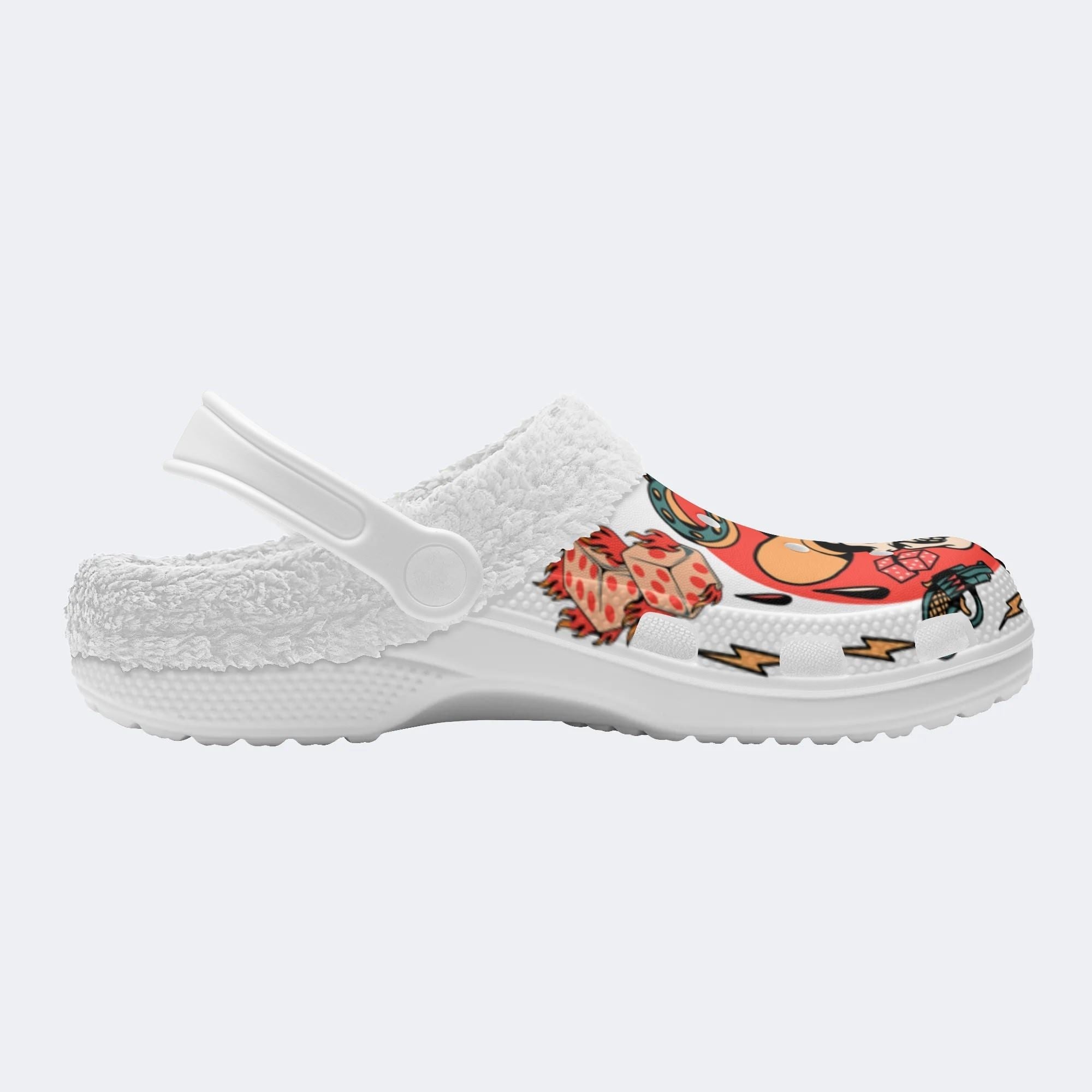 Retro Cowboy Skull Print - Fur Lined Slippers/Sandals