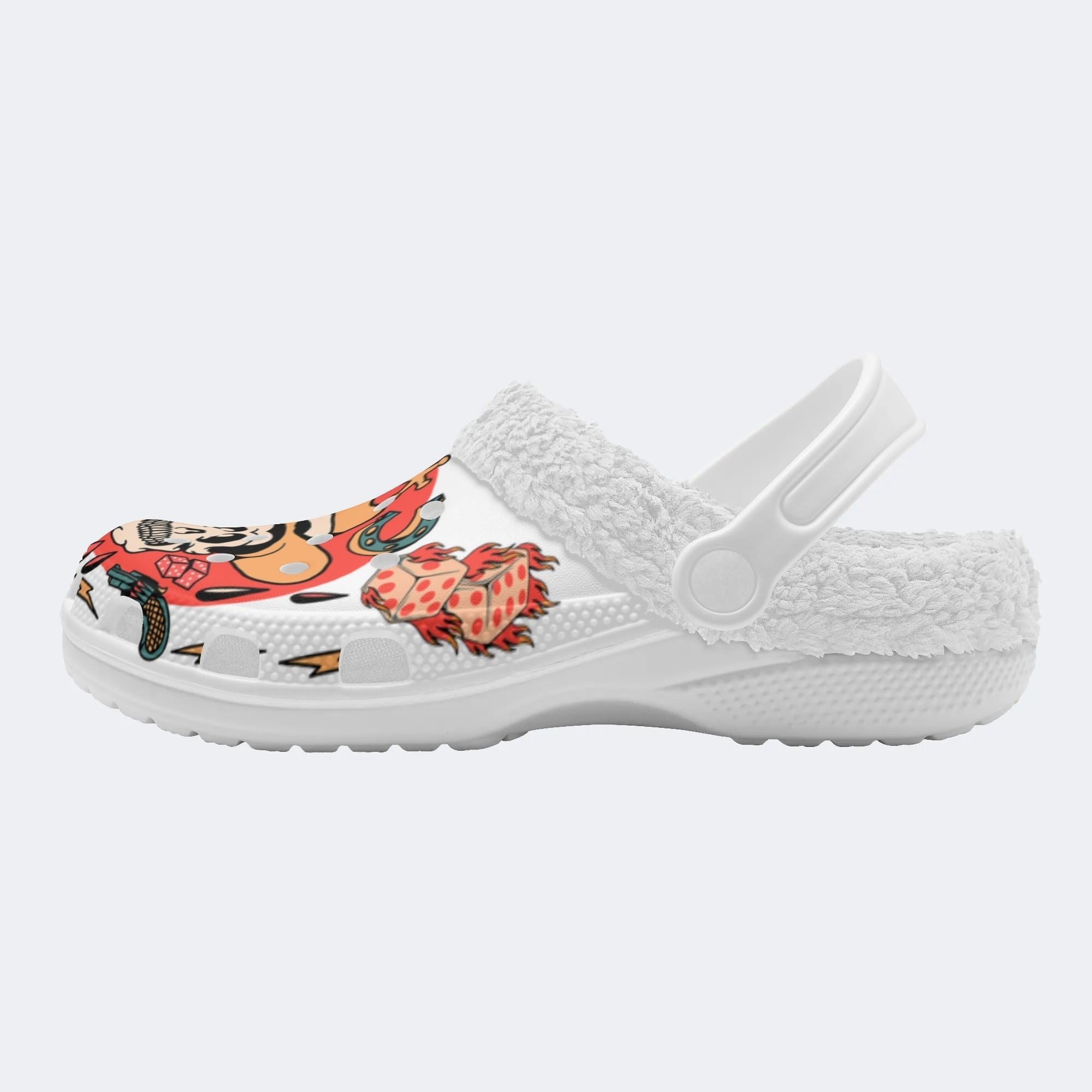 Retro Cowboy Skull Print - Fur Lined Slippers/Sandals