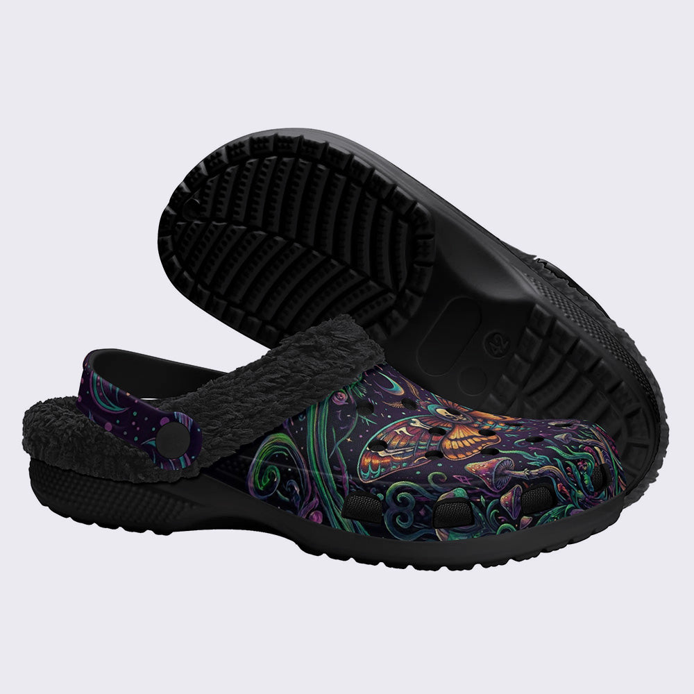 Mushroom Forest Death Moth Print Clogs